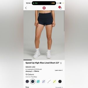 Lululemon Speed Up High Rise Lined shorts 2.5” True Navy